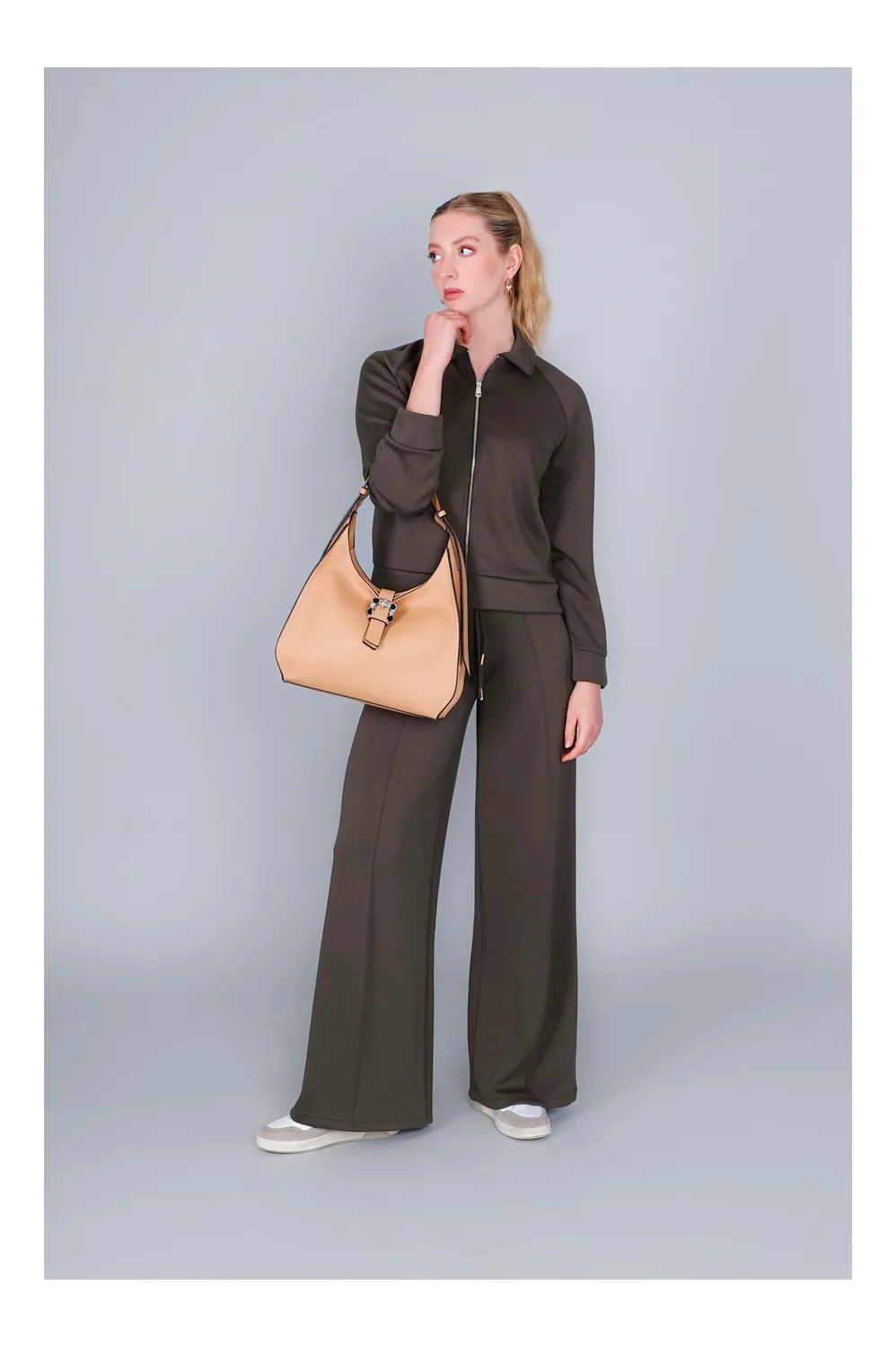 CafèNoir Costole Contrasto borsa a spalla biscotto glam