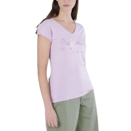 CafèNoir T-Shirt Scollo V Logo Maglia Lavanda S