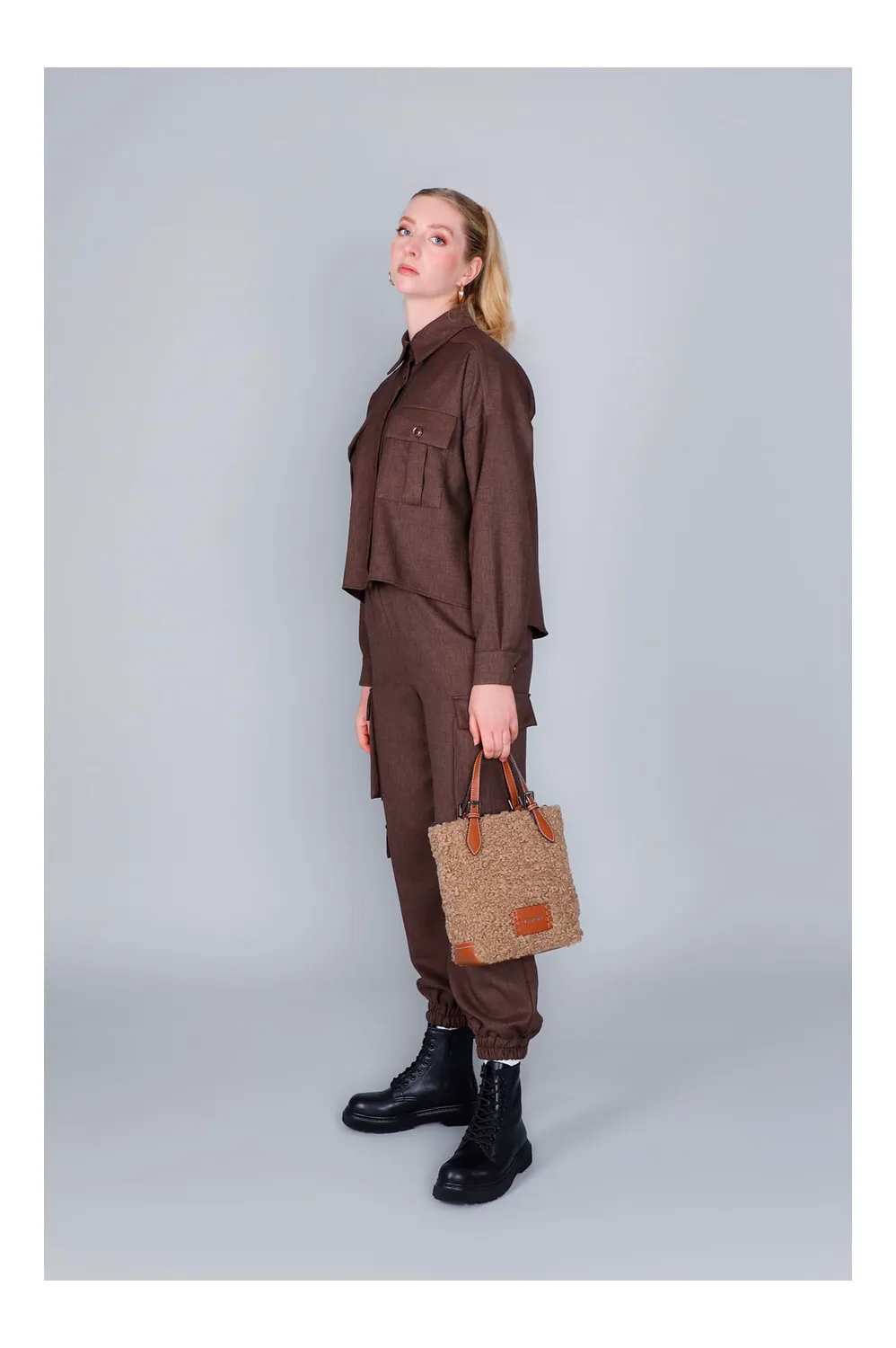 CafèNoir Borsa Mano Tessuto Ricciolino nocciola unica