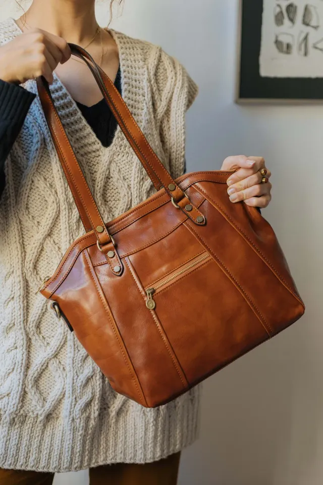 Aigin Milano Tuscany tote pelle marrone conciata vegetale
