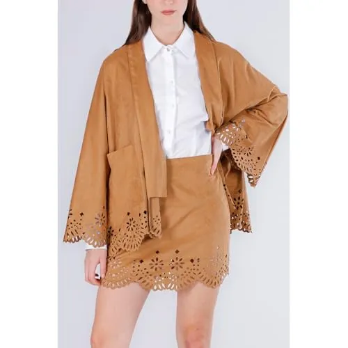 CafèNoir Kimono Orlo Laserato ecosuede fluido