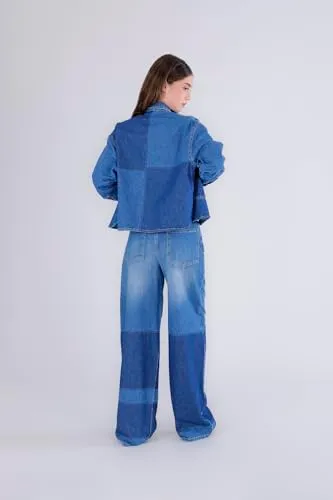 CafèNoir Giubbino Cropped Patchwork Denim spilla gioiello