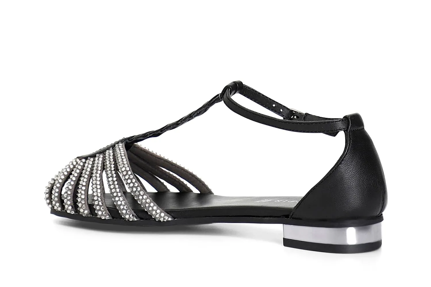 CafèNoir Sandali a T in Pelle con Microstrass Nero