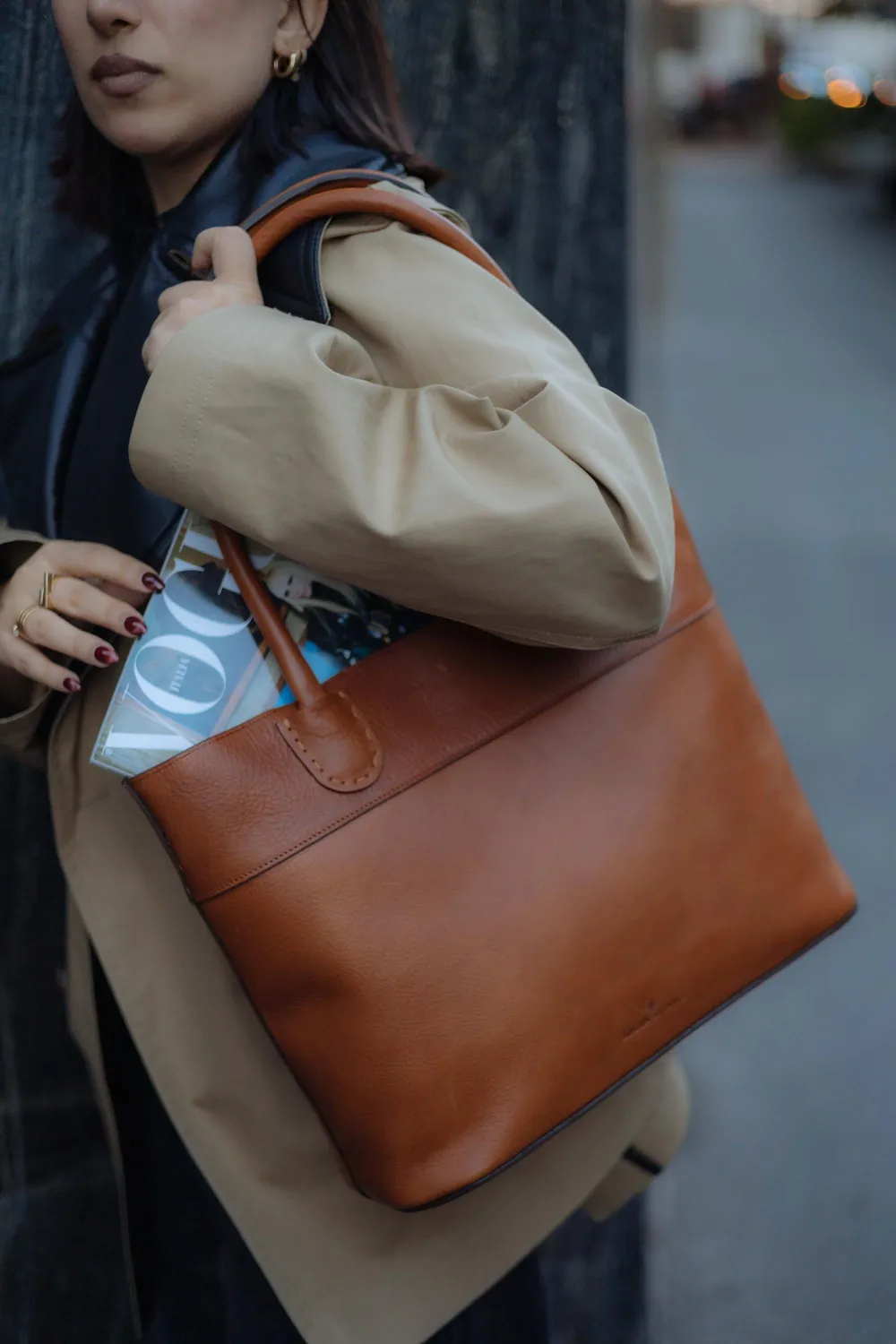 Aigin Milano tote pelle miele divisorio zip 40 cm