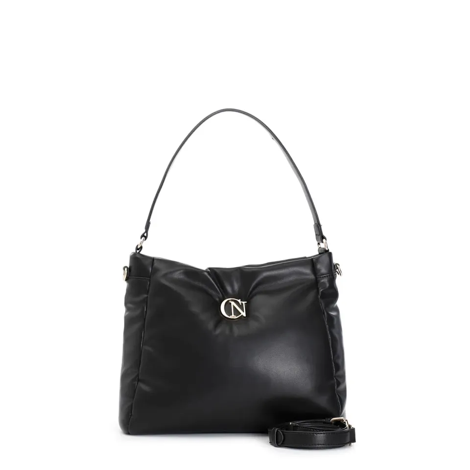 CafèNoir Sacca Puffy Logo Metallo Borsa Nera Cerniera