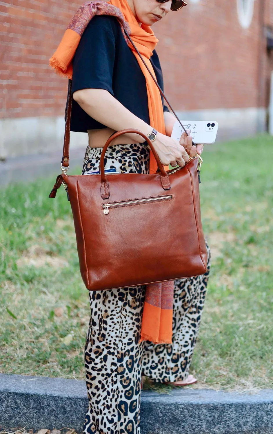 Aigin Milano Tote Bag borsa laptop marrone imbottita