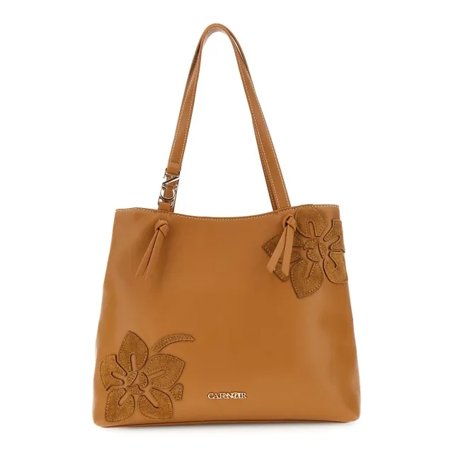 CafèNoir Shopping Bag Similpelle Nocciola Fiori Donna