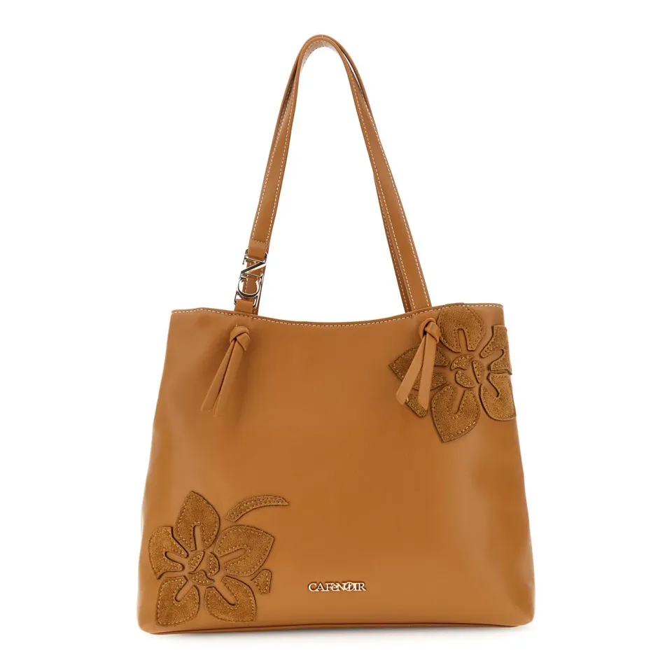 CafèNoir Shopping Bag Similpelle Nocciola Fiori Donna