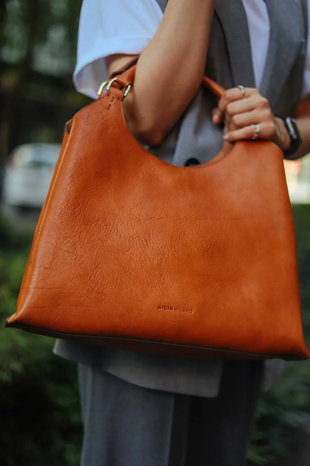 Aigin Milano Crossbody borsa pelle donna miele