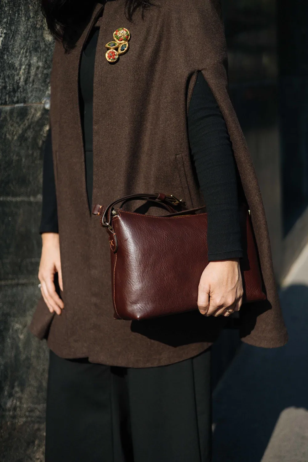 Aigin Milano Minimal Borsa Tracolla Miele Pelle
