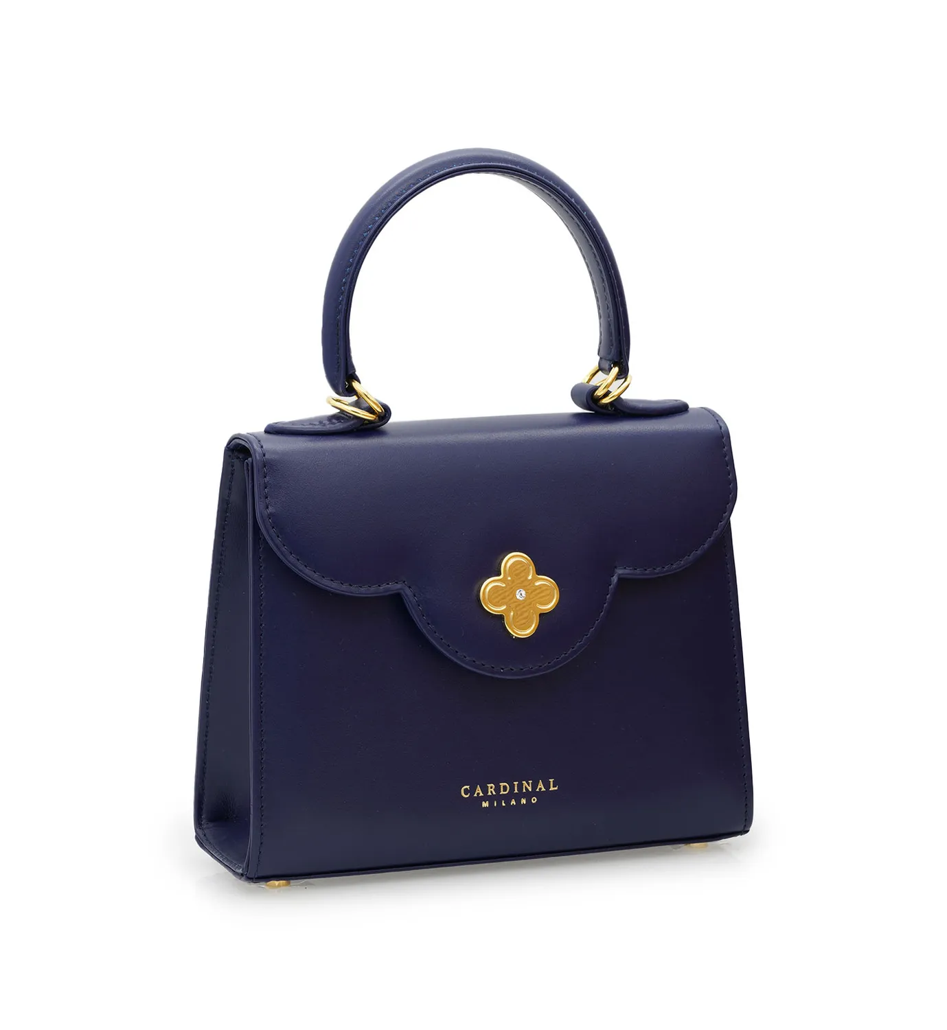 Cardinal Milano First Lady Diamond Gold Small Borsa a Mano Blu Vitello