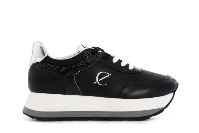 CafèNoir Sneakers Running Donna Pelle Argento Bianche
