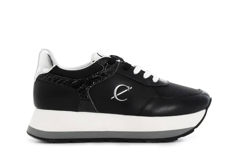 CafèNoir Sneakers Running Donna Pelle Argento Bianche
