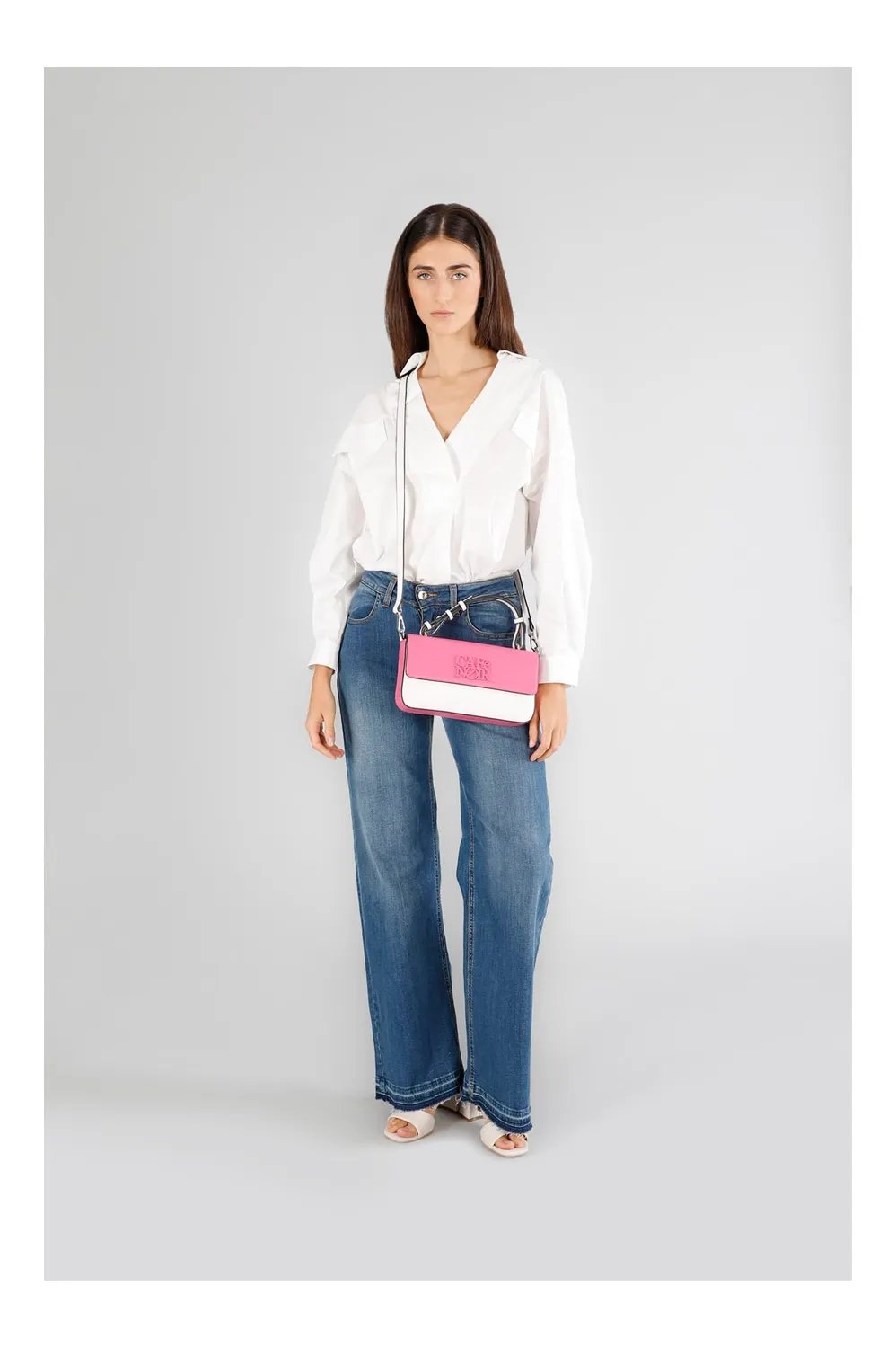 CafèNoir Borsa a Mano Bicolore Tracolla Fuxia Pattina