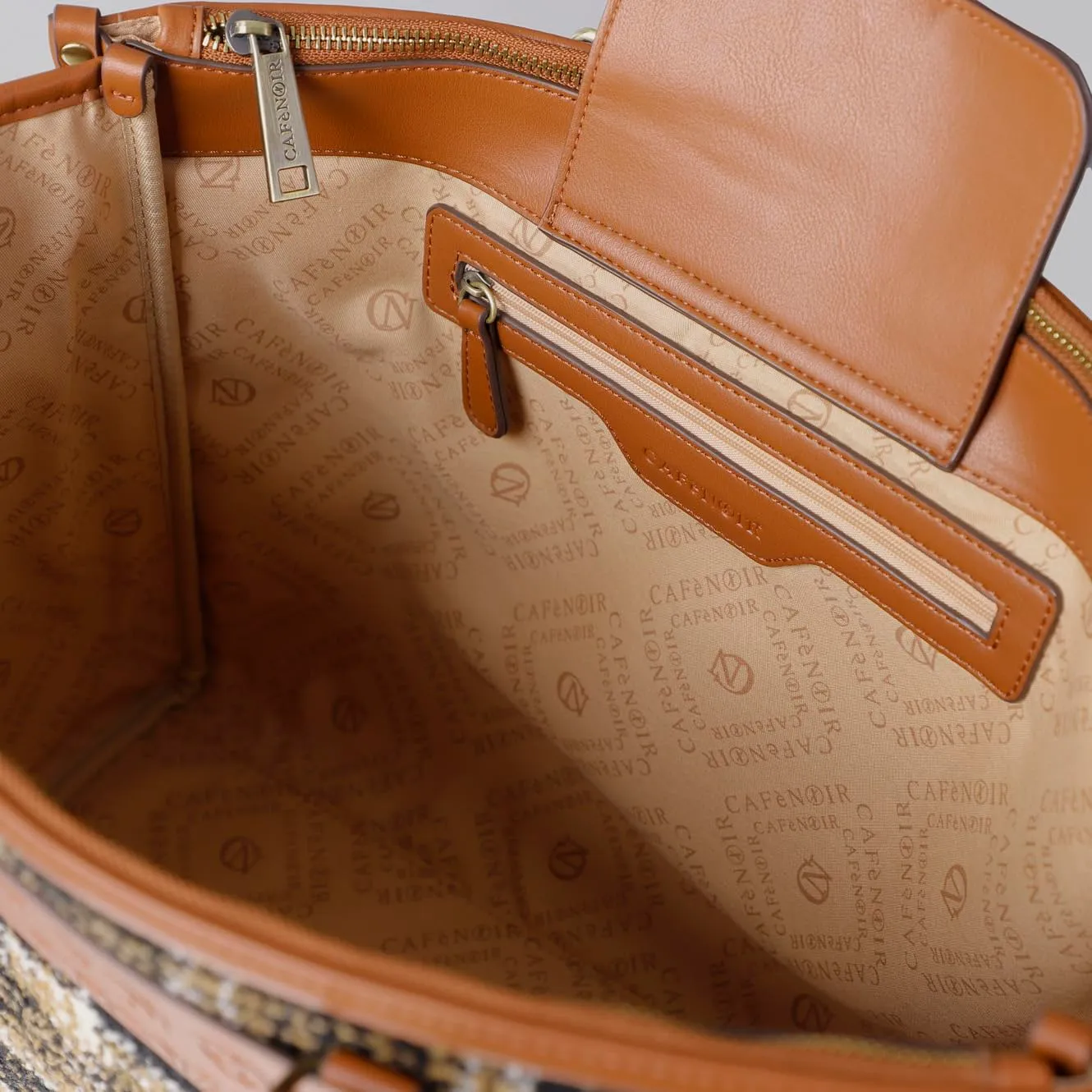 CafèNoir Quadri tote cuoio tessuto a quadri 3 scomparti