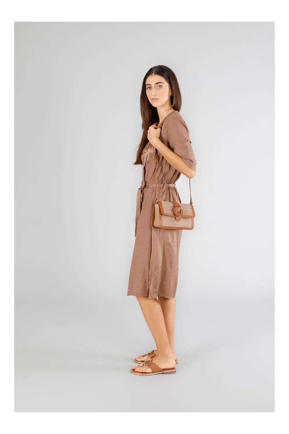 CafèNoir Borsa Spalla Pattina Paglia Cuoio