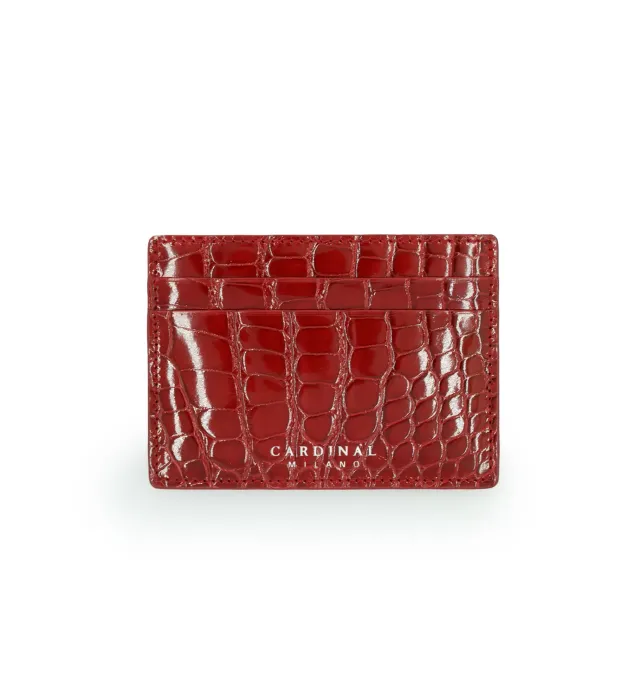Cardinal Milano Red porta carte alligatore rosso argento