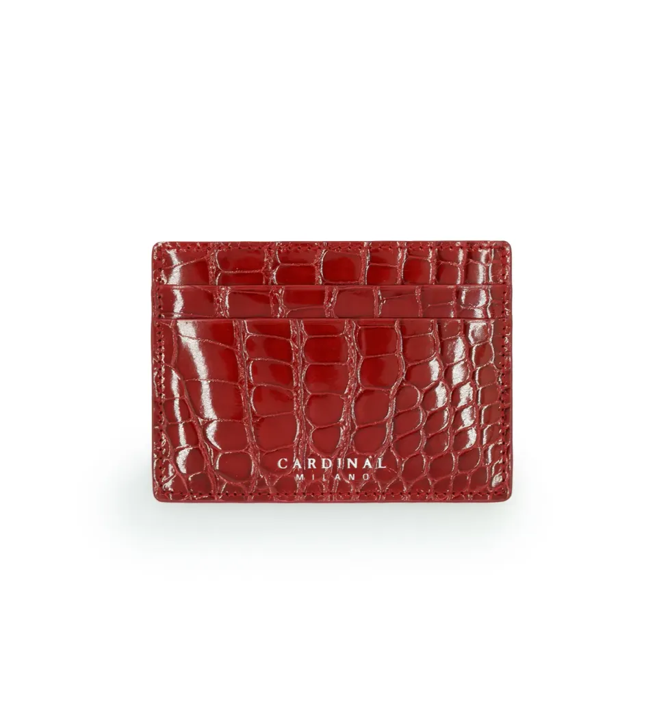 Cardinal Milano Red porta carte alligatore rosso argento