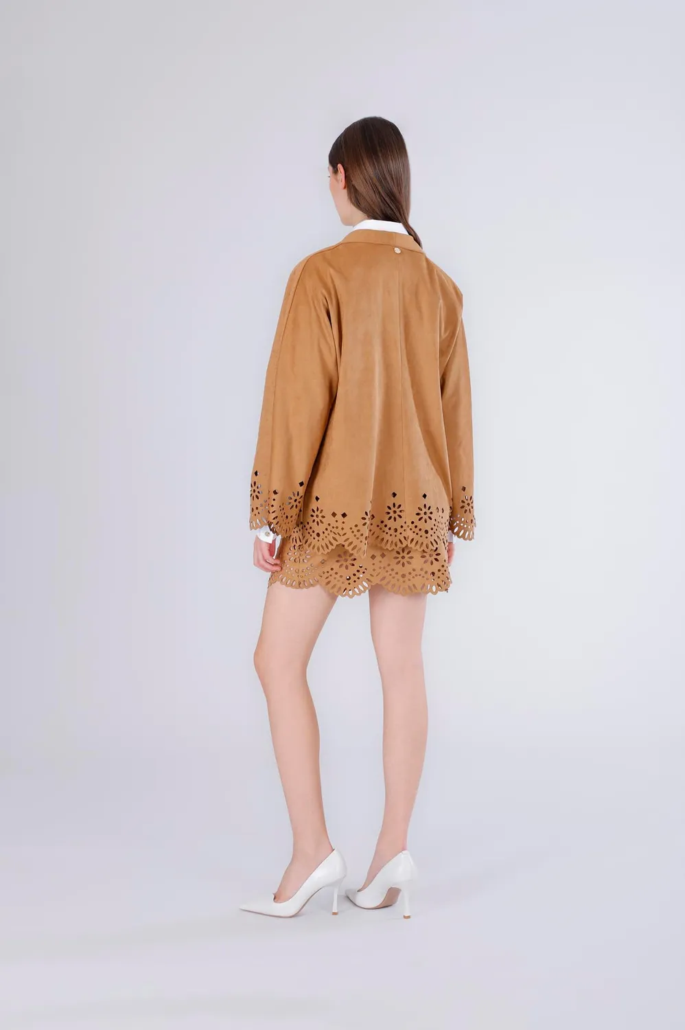 CafèNoir Kimono Orlo Laserato ecosuede fluido