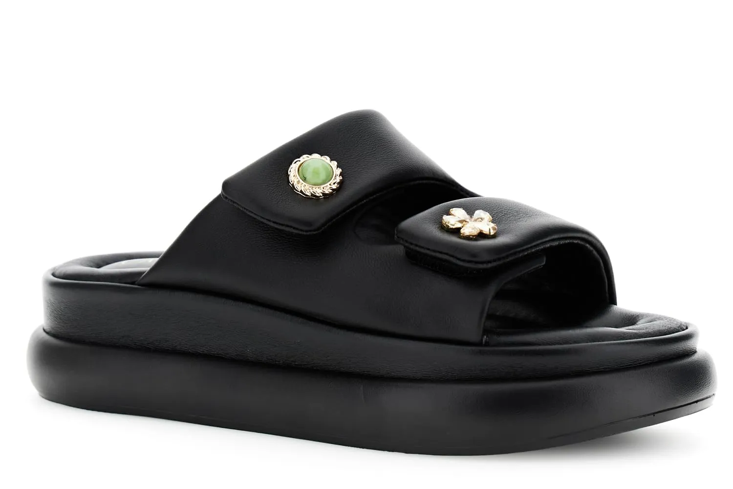 CafèNoir Ciabatta pelle strappi bottoni nero 39