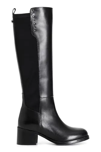 CafèNoir Stivale Donna Pelle Stretch Nero Borchie 50mm