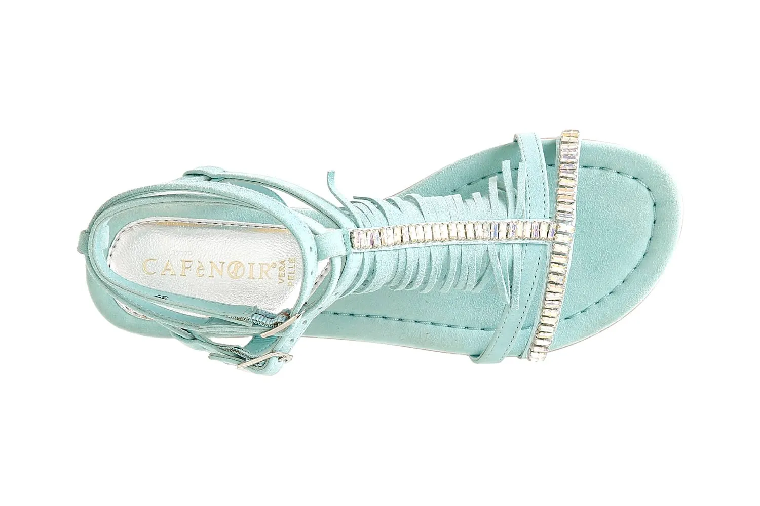 CafèNoir Sandali Camoscio Frange Strass Acqua Marina