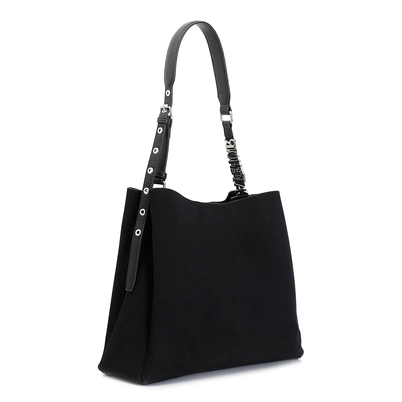 CafèNoir Effetto Suede Lettering borsa tracolla nera
