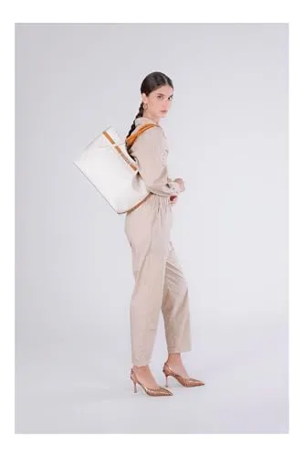 CafèNoir Pieghe shopping bag panna/cuoio effetto pelle