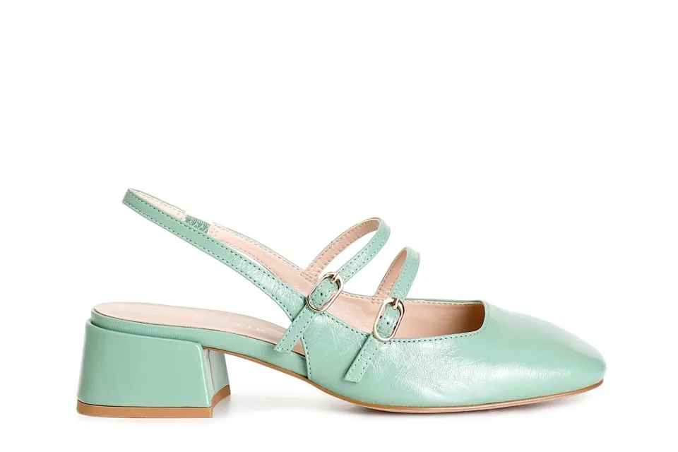 CafèNoir Slingback Vernice Due Fibbie Décolleté Salvia