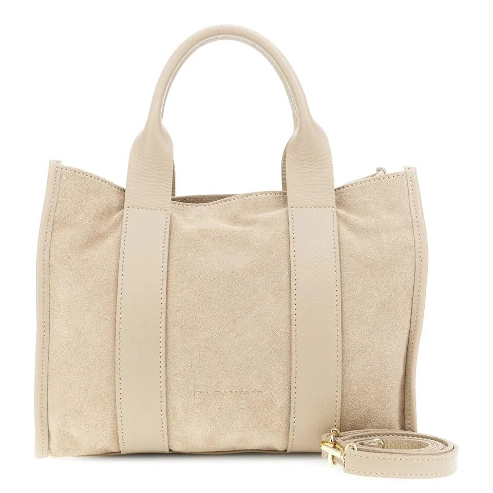 CafèNoir Borsa Camoscio Tortora Manici Pelle
