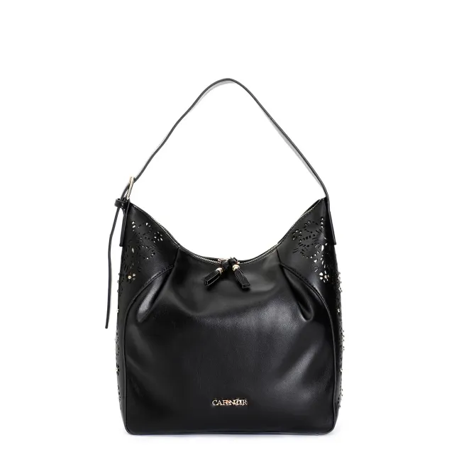 CafèNoir Sacca Pieghe Borsa Nera Laseratura Floreale