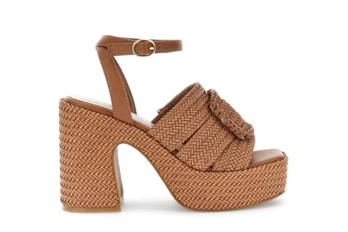 CafèNoir Platform Intrecciata Sandali Cuoio