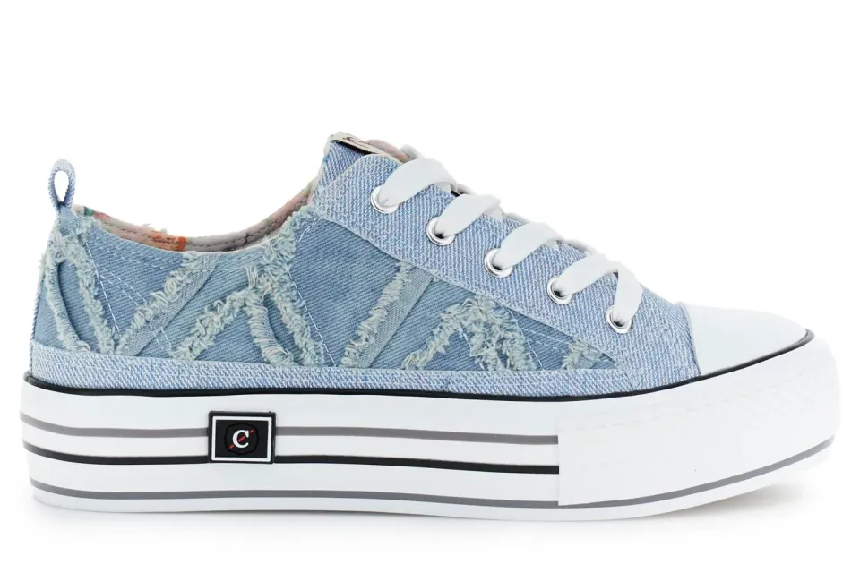 CafèNoir Sneakers Donna Jeans 39 Denim Sfrangiato 4cm
