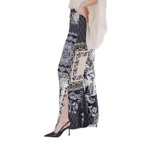 CafèNoir Palazzo Satin Stampato pantaloni 38 patchwork