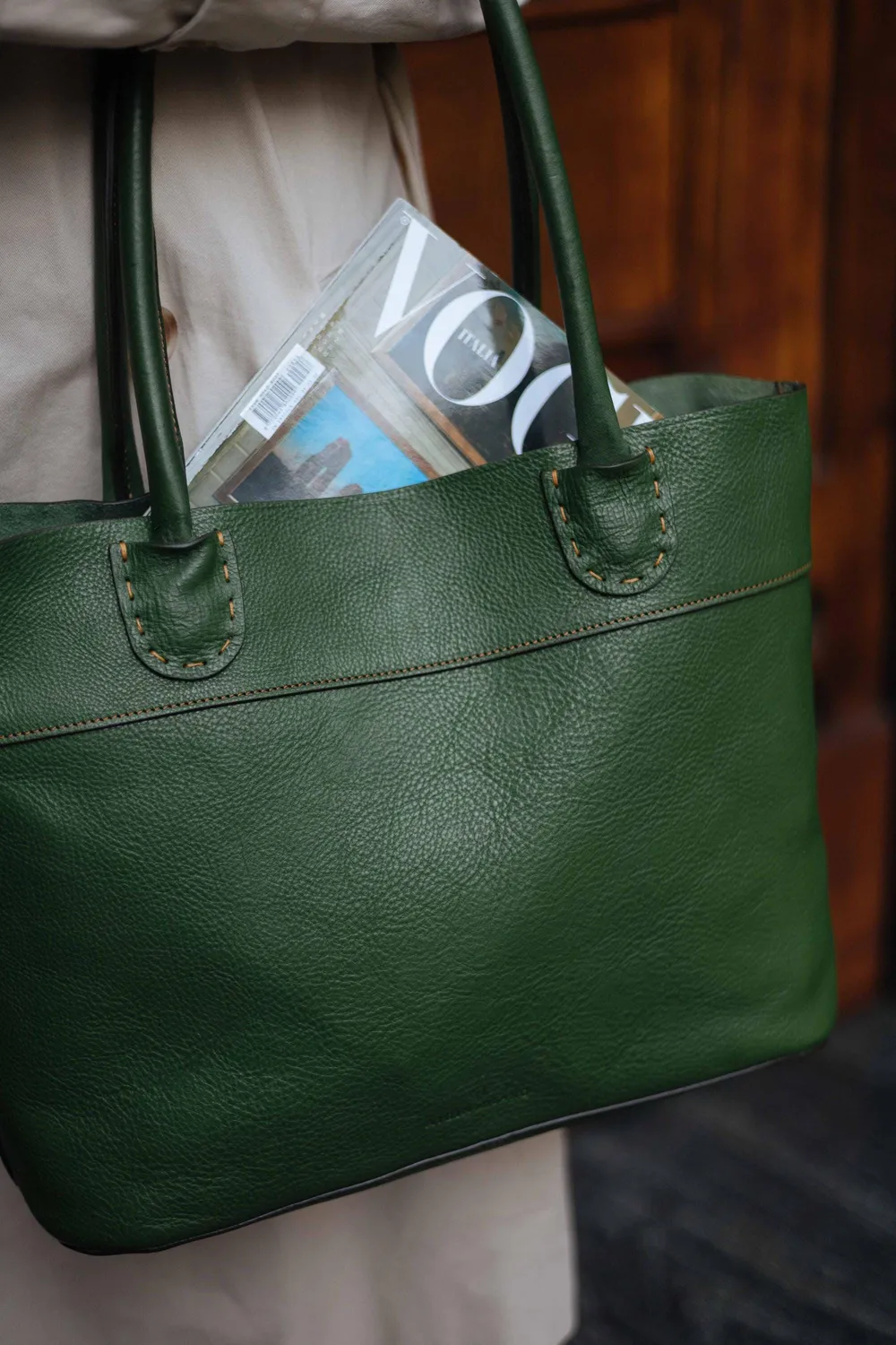 Aigin Milano Handmade Tote Borsa Pelle Miele da Spalla