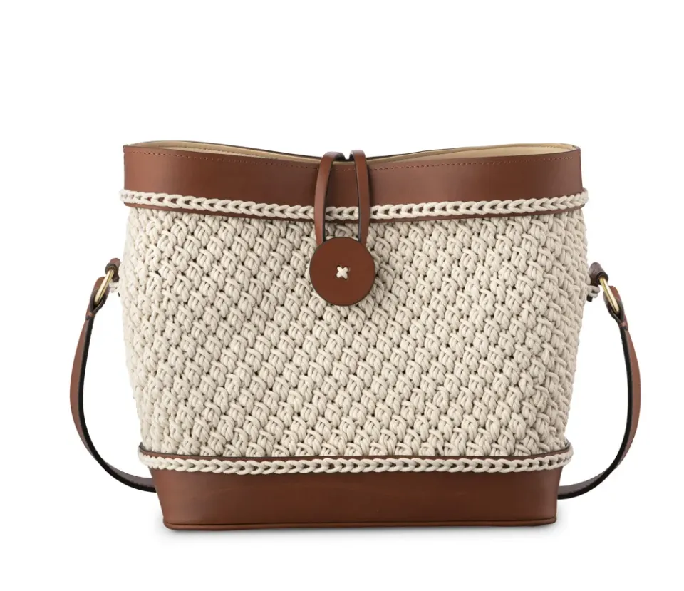 Re Artù in Firenze Caelia borsa pelle cognac uncinetto