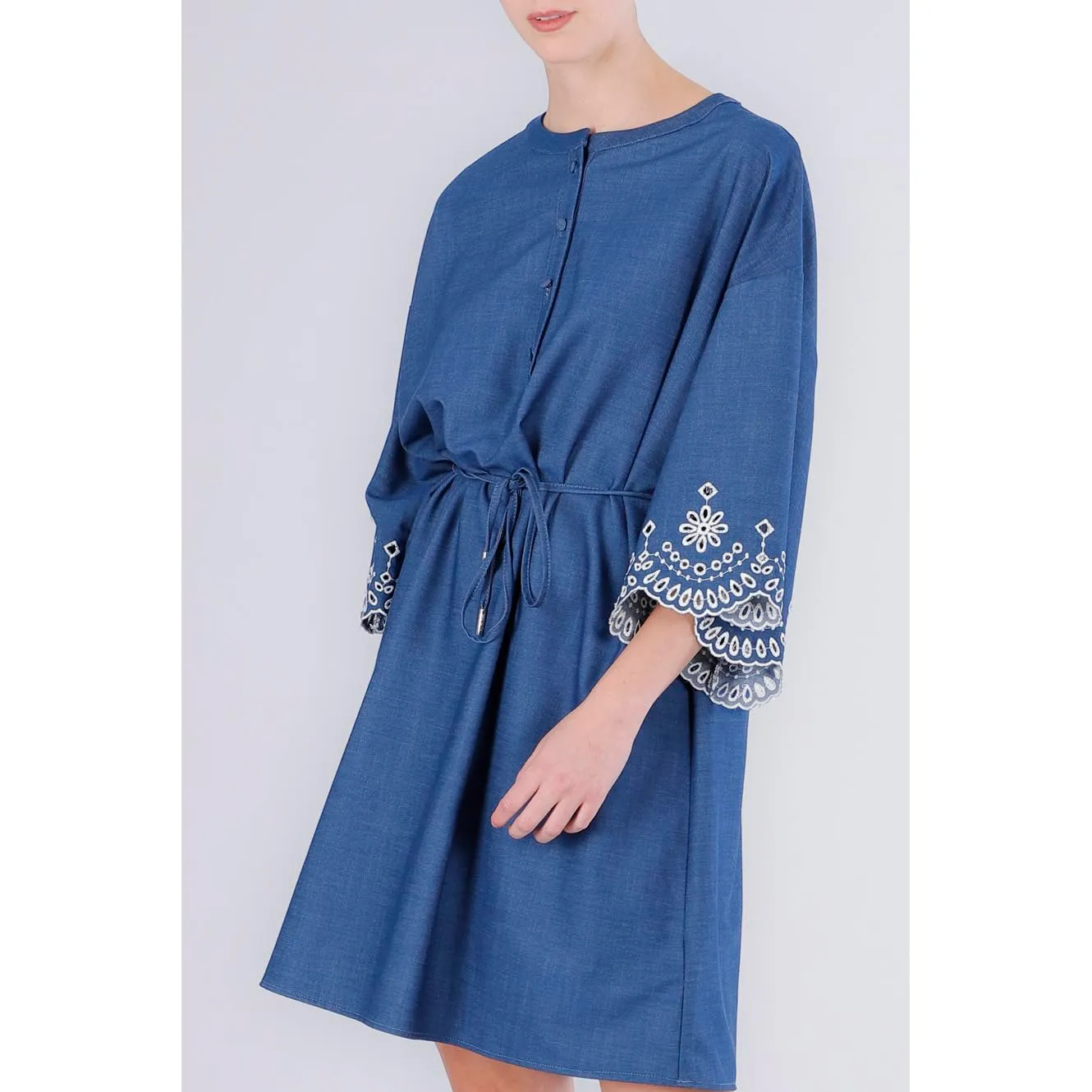 CafèNoir Abito Corto Tencel Denim Ricamo Blu Medio S
