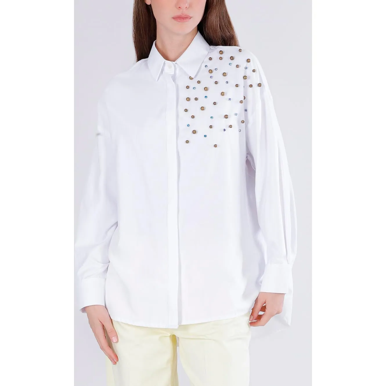 CafèNoir Camicia Oxford Strass Borchie Bianca S