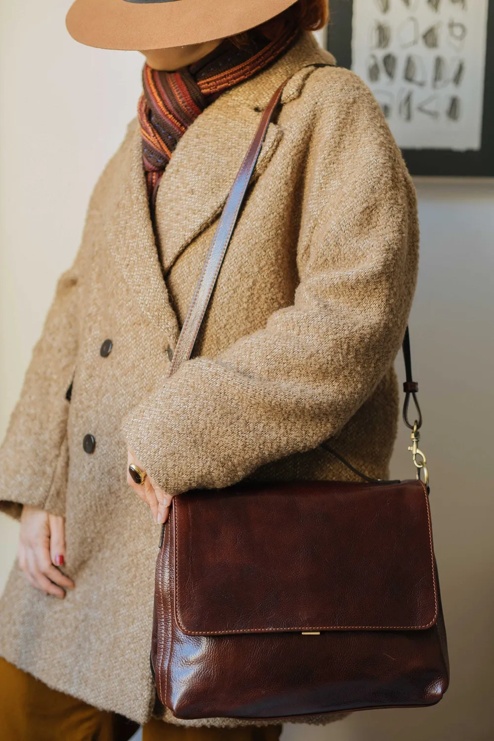 Aigin Milano Handmade Borsa Pelle Marrone Chiaro Zip