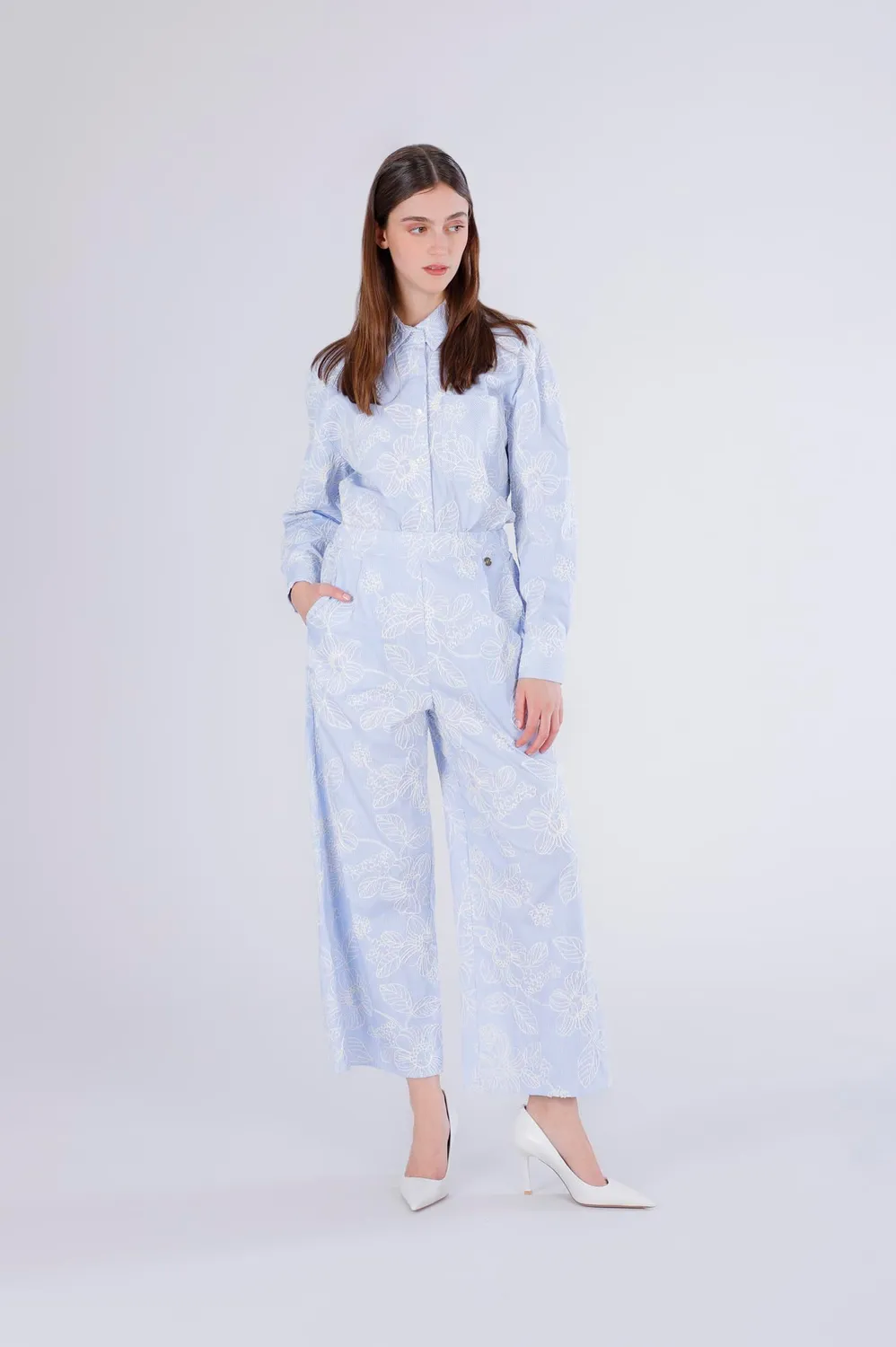 CafèNoir Pantaloni Palazzo Donna Rigato Celeste M