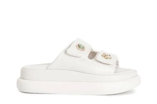 CafèNoir Ciabatte Pelle Strappo Bottoni tacco piatto