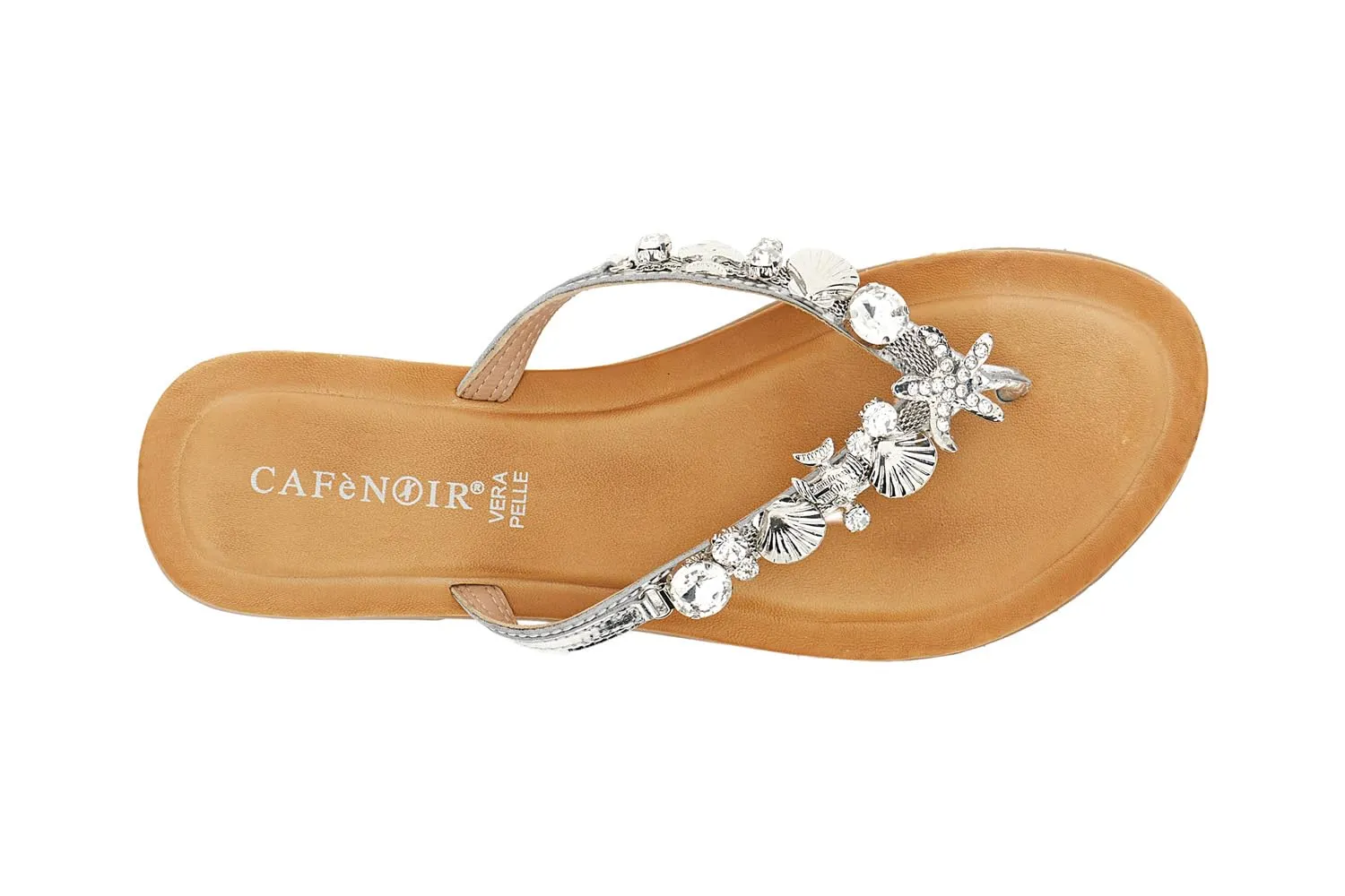 CafèNoir Infradito Flat Pelle Gioiello Tacco 1,4 cm