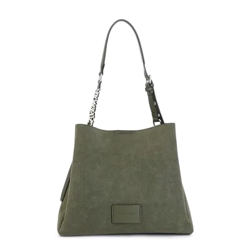 CafèNoir Borsa a Spalla Effetto Suede Oliva Lettering