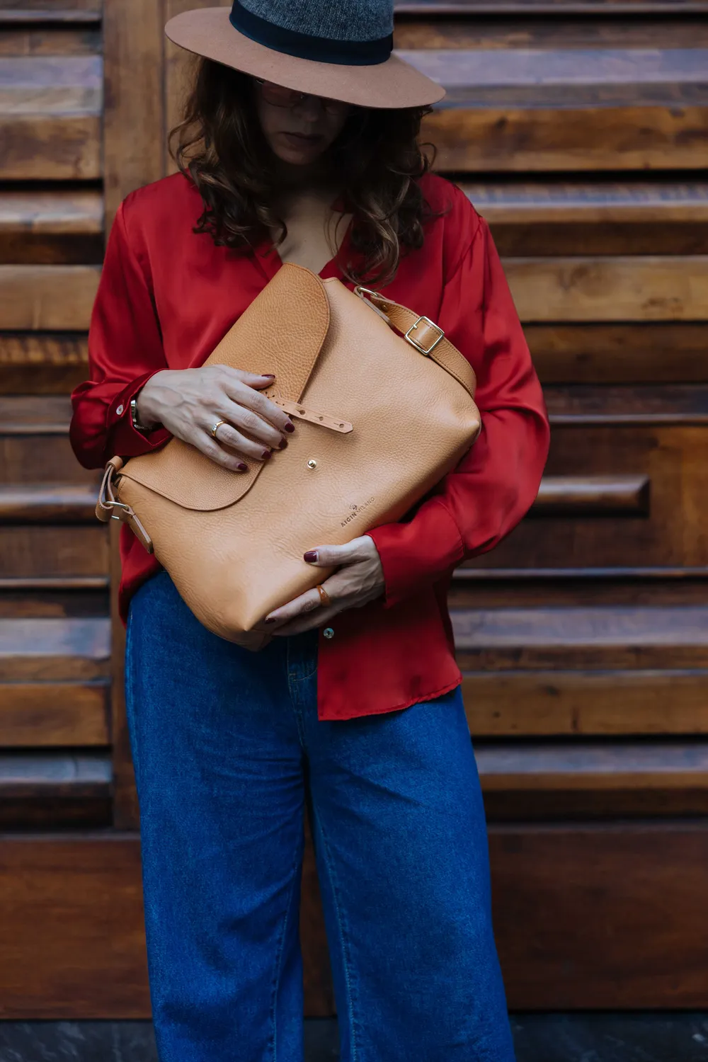 Aigin Milano Borsa Tracolla Pelle Miele Cross-Body