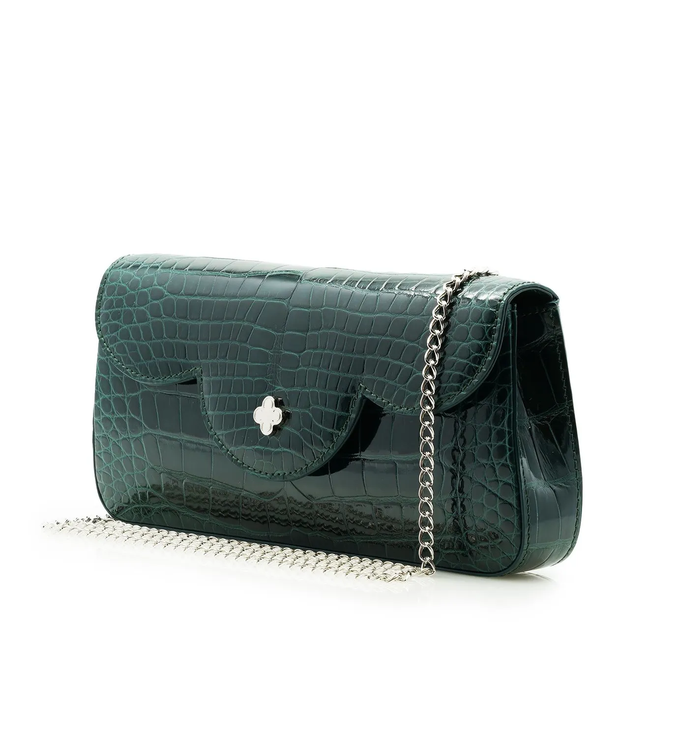Cardinal Milano Time 21 Dark Green clutch alligatore lucido