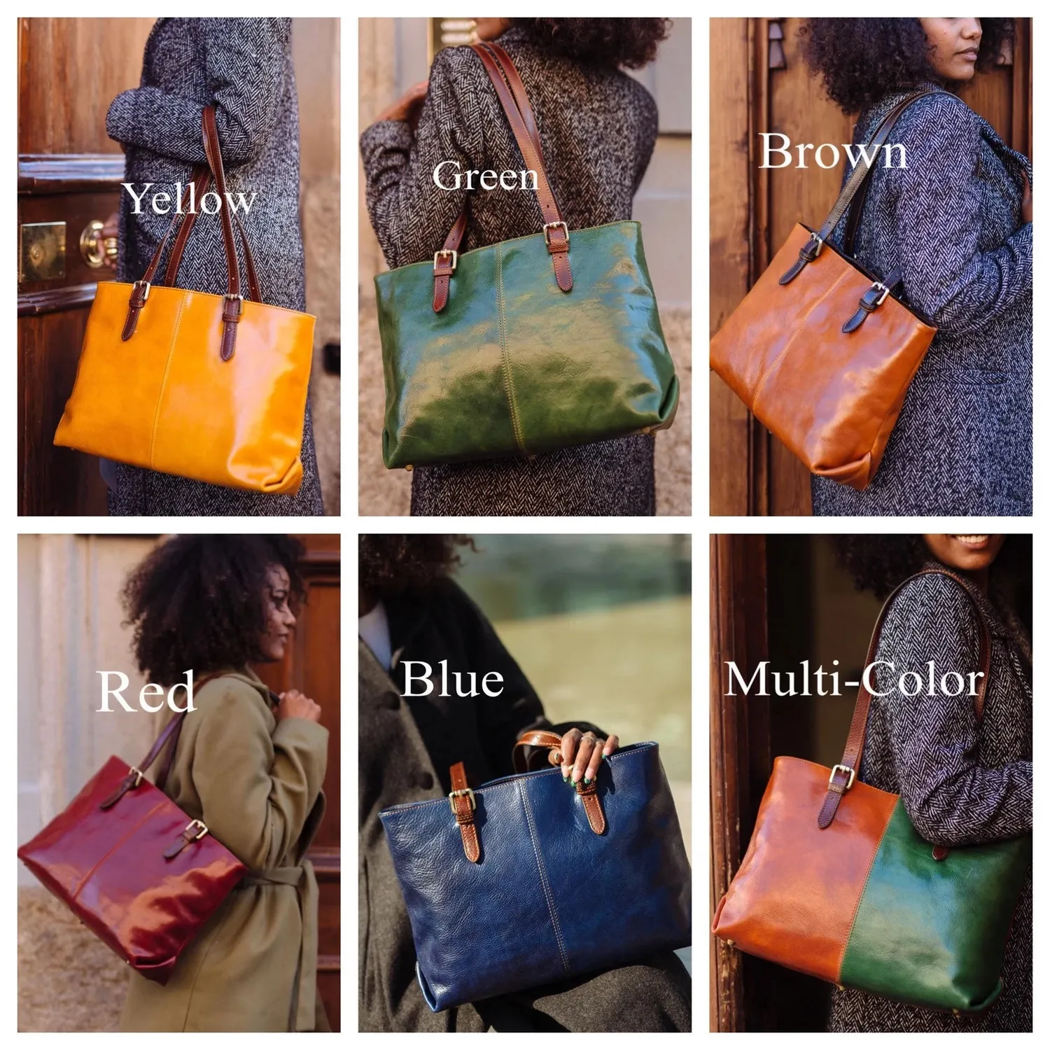 Aigin Milano Tote Borsa in Pelle Blu Concia Vegetale