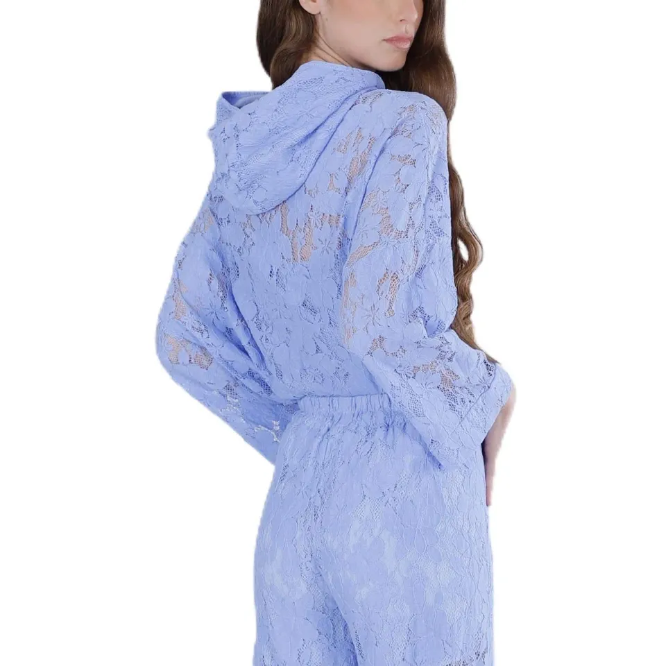 CafèNoir Blusa Cappuccio pizzo donna celeste con canotta