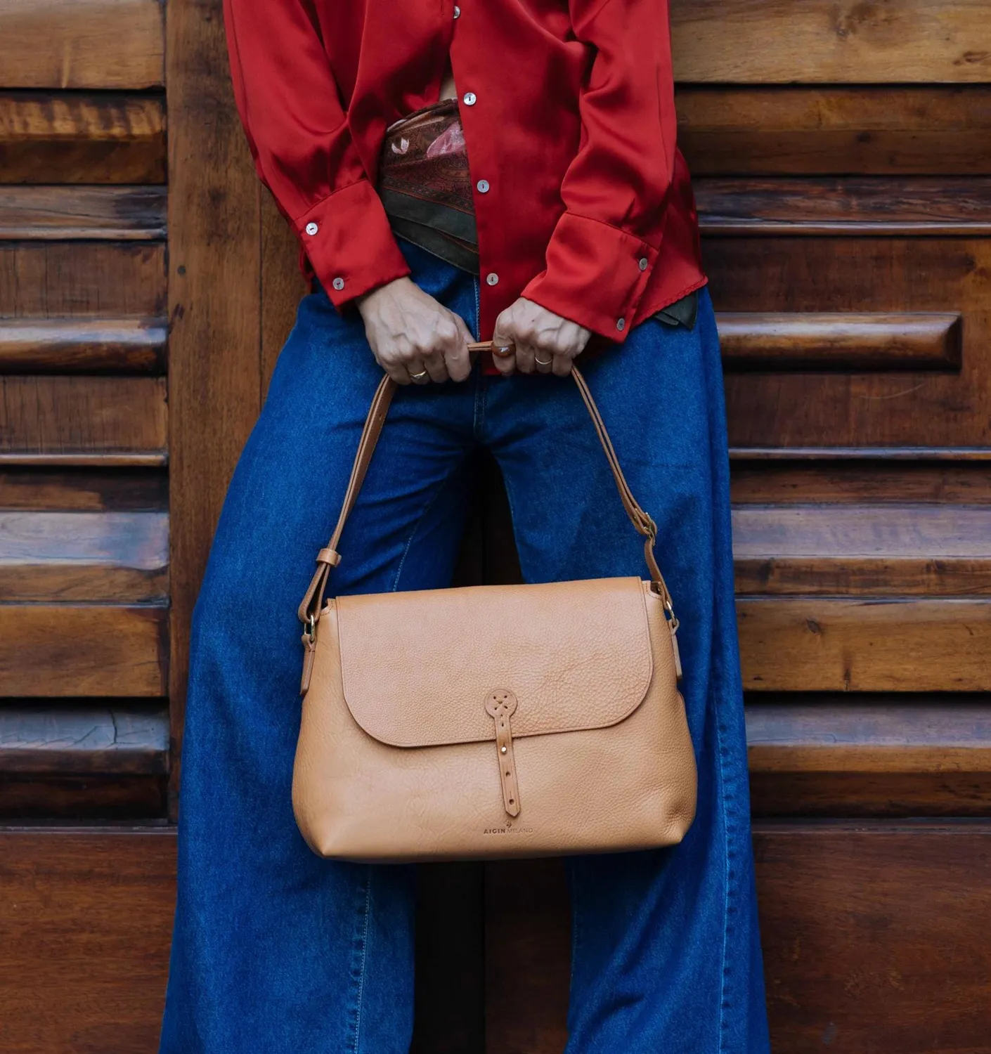 Aigin Milano Borsa Tracolla Pelle Miele Cross-Body