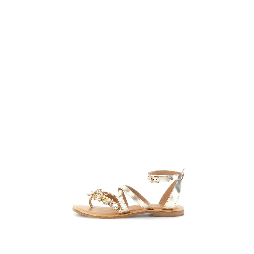 CafèNoir Infradito sandali flat pelle con gioiello