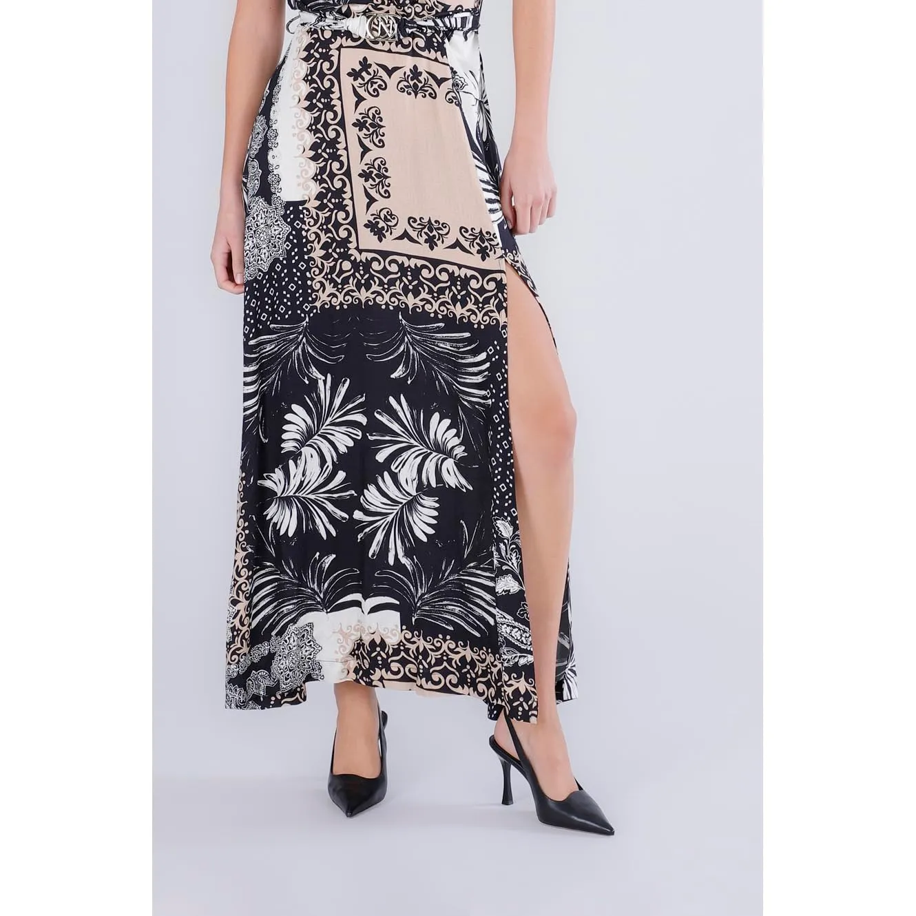 CafèNoir Abito Lungo Smanicato Satin Multi Patchwork